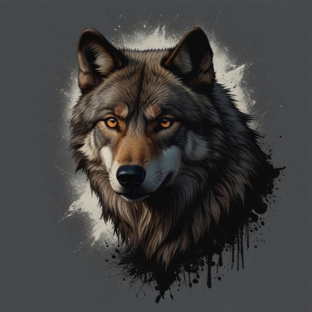 a wolf with orange eyes is shown in this picture