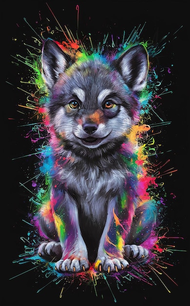 wolf with a rainbow colored background