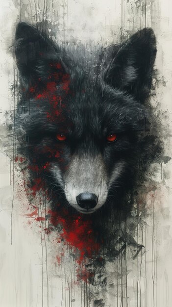 a wolf with red eyes and a black wolf head