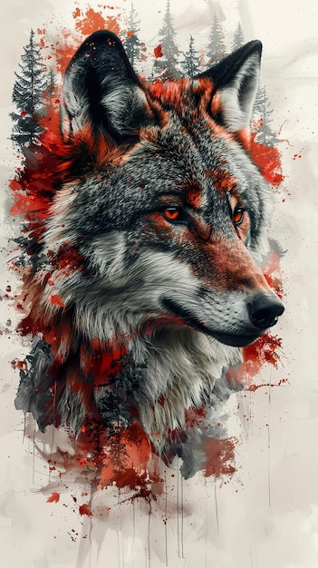 a wolf with a red face and the words wolf in red