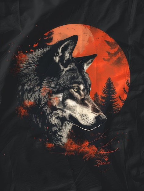 Photo a wolf with a red moon in the background