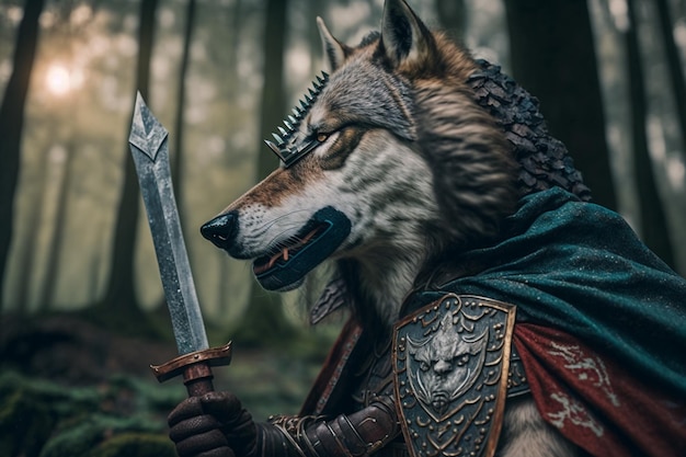 A wolf with a sword in his hand