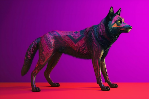 A wolf with tribal pattern isolated on purple background