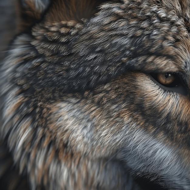 Photo a wolfs fur in extreme closeup showcasing the texture and depth use lighting