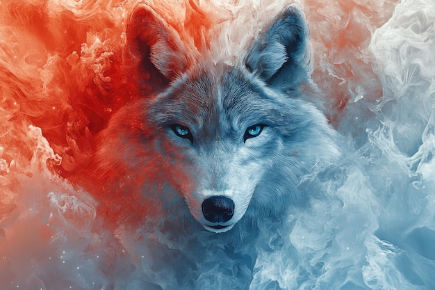 Wolfs Gaze Emerging From Fire and Ice