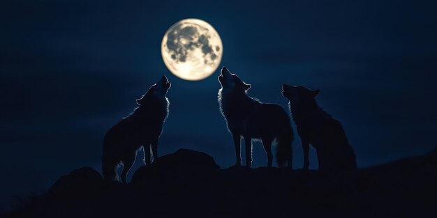 Photo wolves howling under the full moon on a dark night perfect for nature and wildlife themes