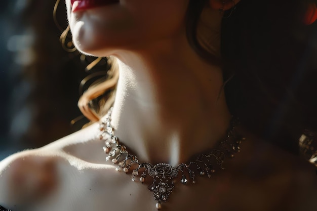 Photo a woman adorned with a dazzling chandelier necklace in elegant fashion