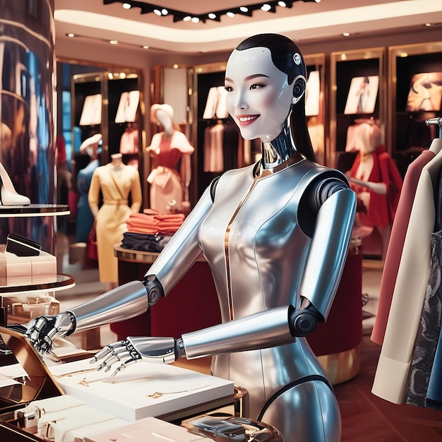 A Woman Ai Robot Working in the store