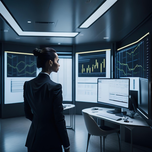 Woman analyzin stocks in the technologist office