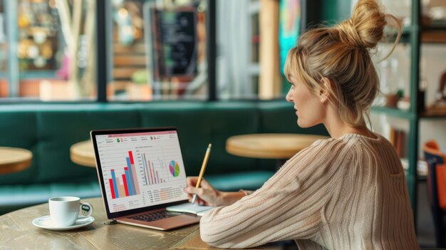 Photo the woman analyzing data