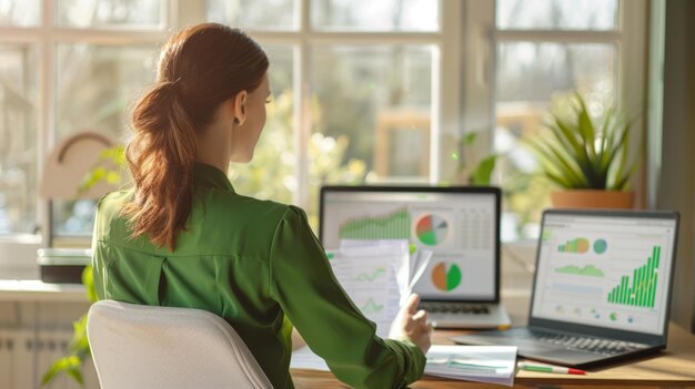 Photo the woman analyzing data