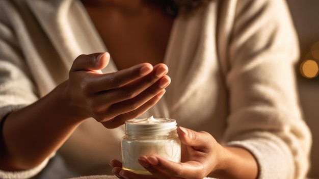 woman applying cream to her hands