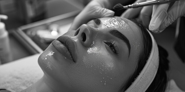 Woman applying facial mask