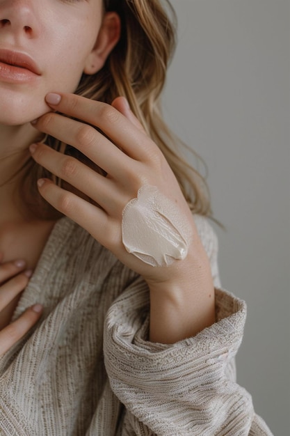 A woman applying hydrating cream on her hand