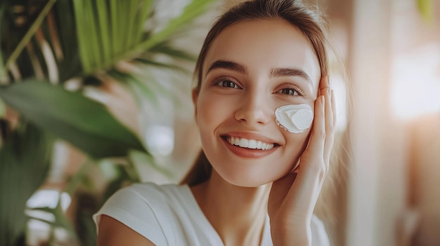 Photo woman applying moisturizing cream