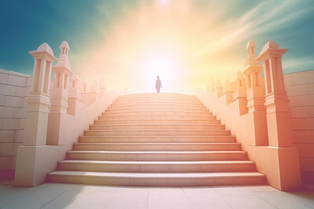 Woman ascending stairs to the sun Generate Ai