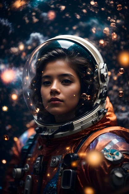 A woman astronaut in a space suit wearing a helmet ai portrait