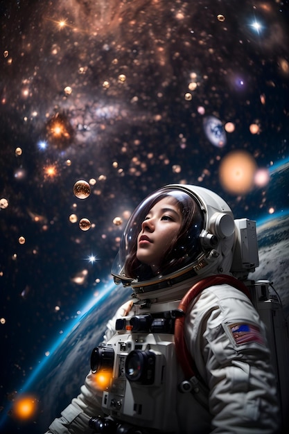 A woman astronaut in a space suit wearing a helmet ai portrait