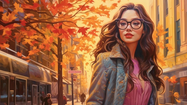 Woman in autumn city