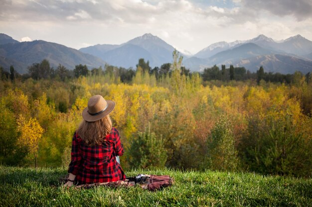 Woman at autumn picnic