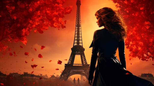 Woman on the background of the eiffel tower