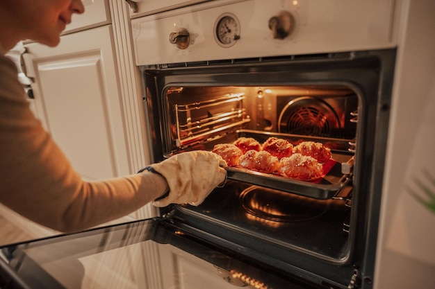 A woman baking tasty cakes