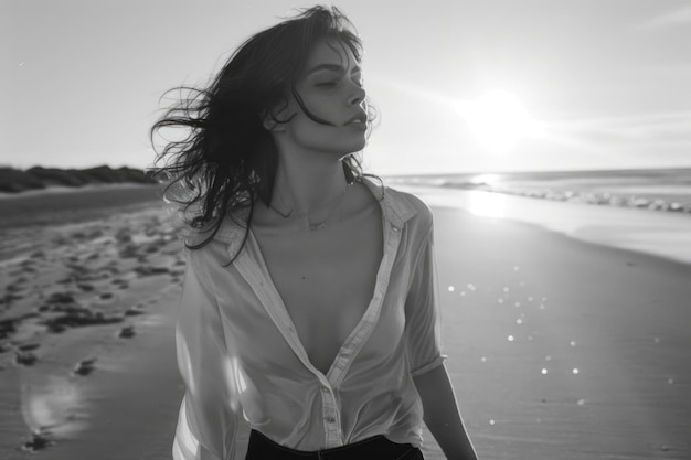 Woman on Beach Next to Ocean