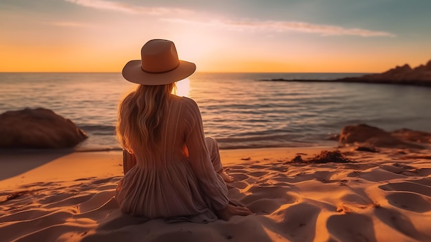 Woman beach sitting sand natural sea nature travel freedom vacation smile