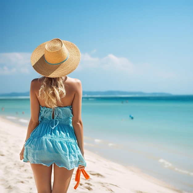 woman at the beach with hat