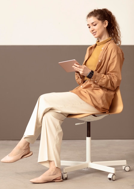 Woman being connected with virtual modern tech