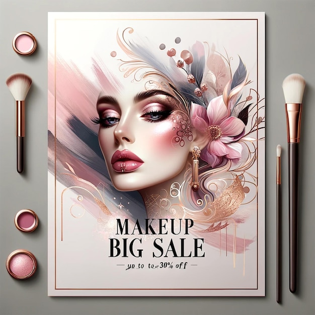 Photo a woman big sale beauty center makeup salon banner and post for social media template design