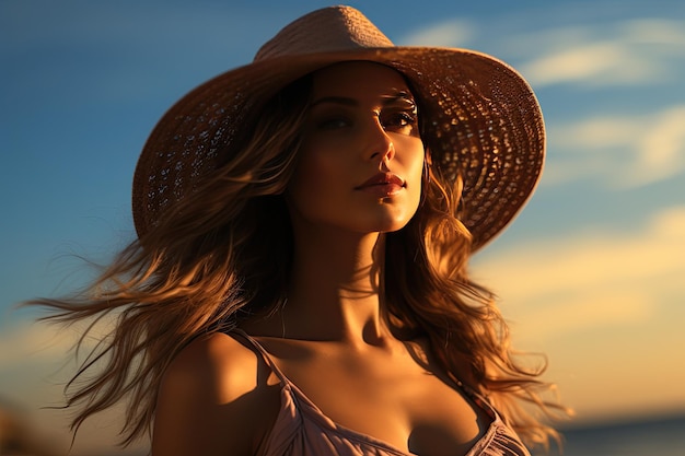 Woman in bikini and sunglasses relaxing on sandy tropical beach Generated with AI