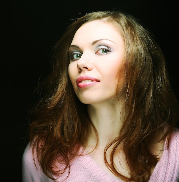 Woman on black background