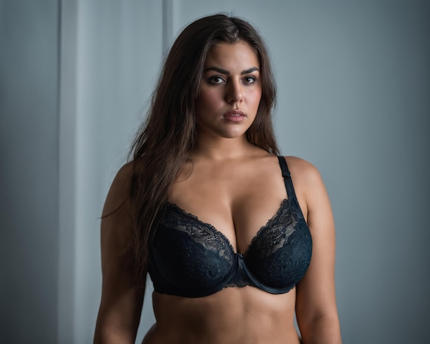 A woman in a black bra and panties