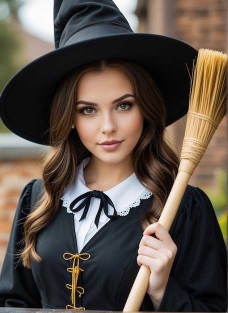 Photo a woman in a black cape with a black cape and a black cape with a gold trim