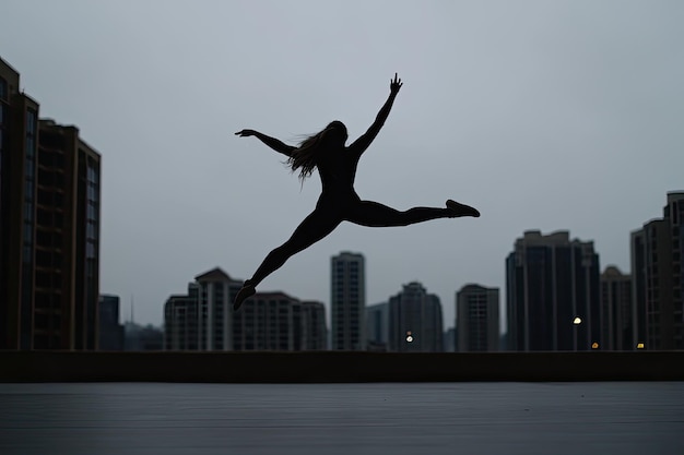 Photo a woman in a black dress is doing a trick on the water