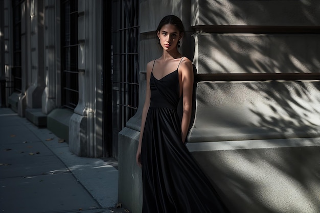 Woman in Black Dress Poses