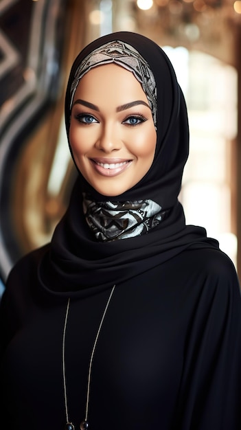 A woman in a black hijab smiles for the camera generative ai image