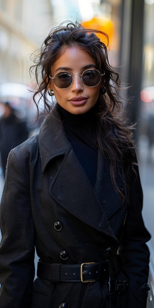 a woman in a black leather jacket is seen on the streets