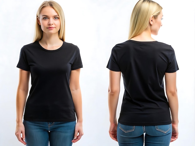 Woman black mockup design Back and front view mockup Mockup for Woman tshirt design generative ai