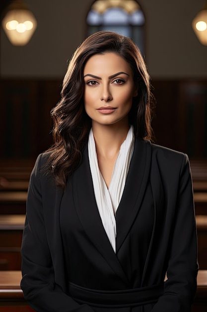 A woman in a black suit