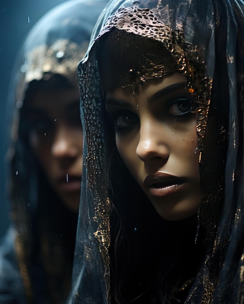 a woman in a black and white photo with a veil on her head