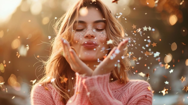 Photo woman blissfully enjoying autumn magic