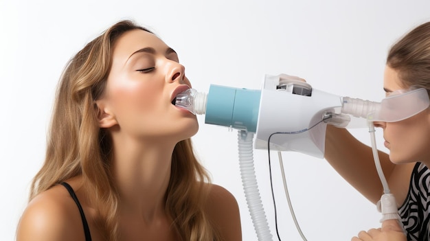 A woman blow drying another womans hair with a blow dryer