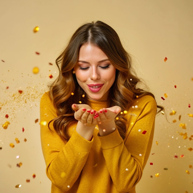 Photo a woman blowing bubbles with a smile that says quot happy birthday quot