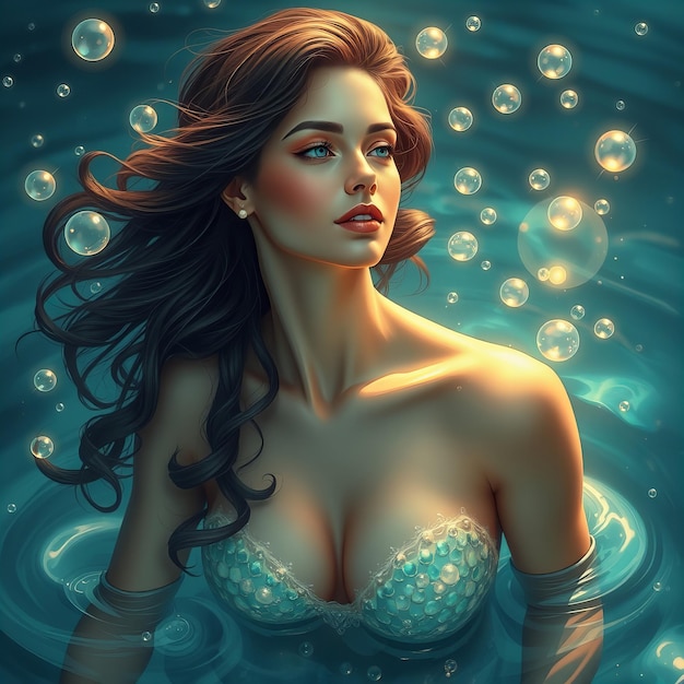 a woman in a blue dress is in the water with the words  the word  on it