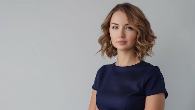 a woman in a blue dress with a blue top and a black dress