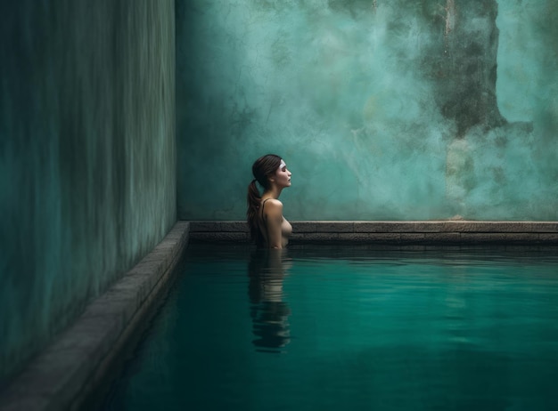 Woman in blue pool Illustration AI GenerativexA