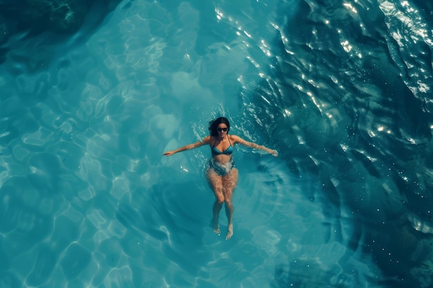 woman in the blue sea Ariel view holidays concept