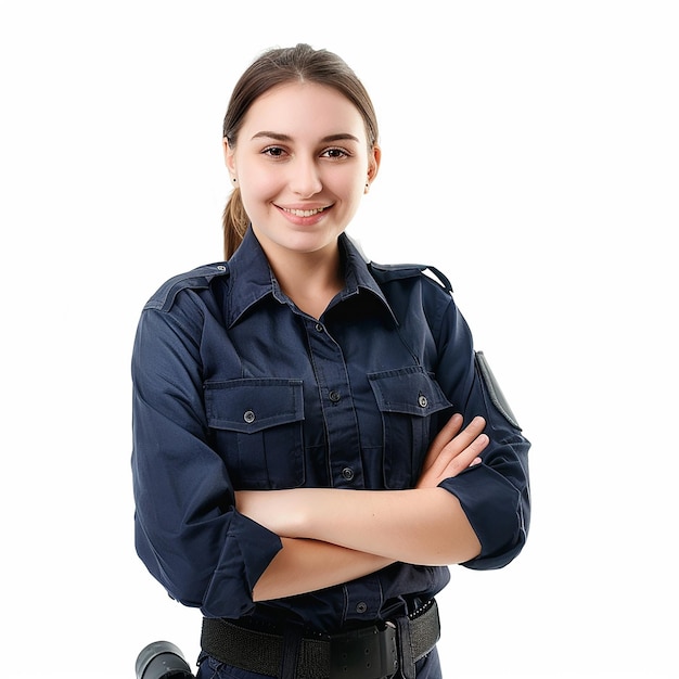 a woman in a blue shirt with her arms crossed